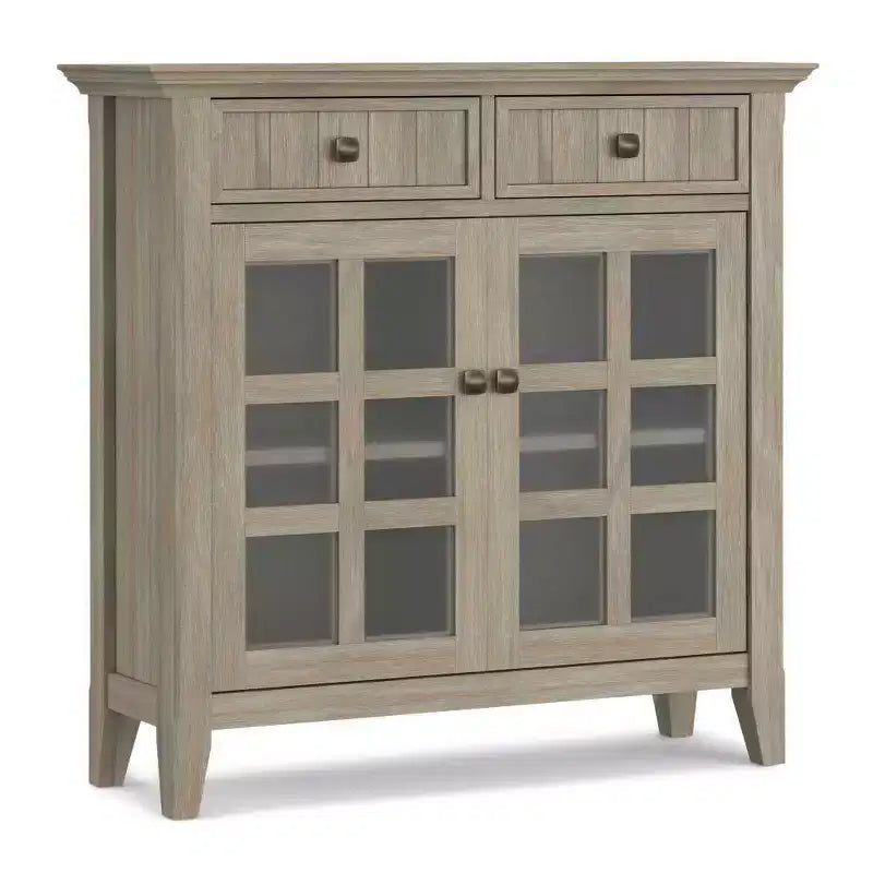 Marrone Naturale Invecchiato / Castano / Grigio / Nero / Bianco / Blu – Mobile ingresso in legno massello con ante e cassetti, 2 ante 2 cassetti, Montaggio per 1 persona