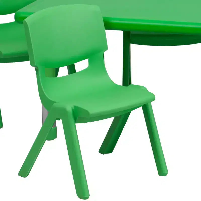 Set Tavolo Attività Rettangolare per Bambini Verde / Naturale / Rosso per 4 Persone, Regolabile in Altezza
