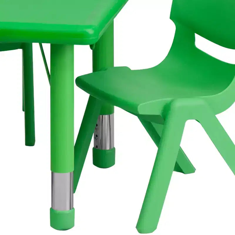 Set Tavolo Attività Rettangolare per Bambini Verde / Naturale / Rosso per 4 Persone, Regolabile in Altezza