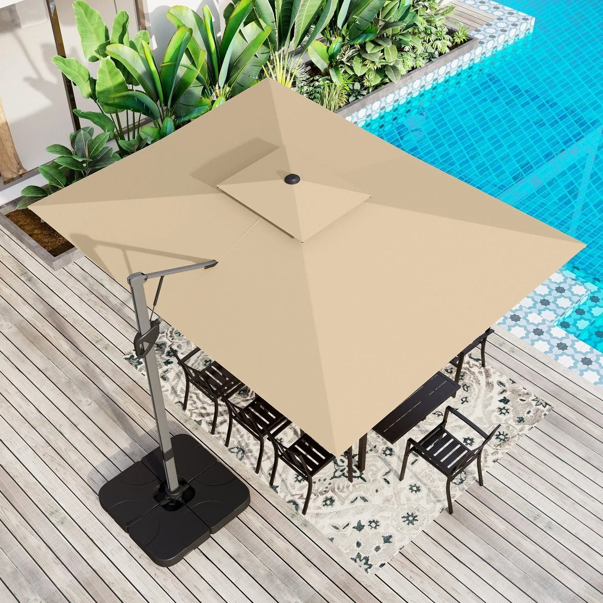 MAISON ARTS 12 FT Automatic Hydraulic Cantilever Umbrella Aluminum Pole 360 Degree Rotation