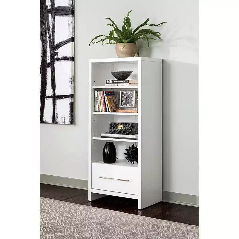 Torre portamedia White Wood con cassetto, set da 2 pezzi