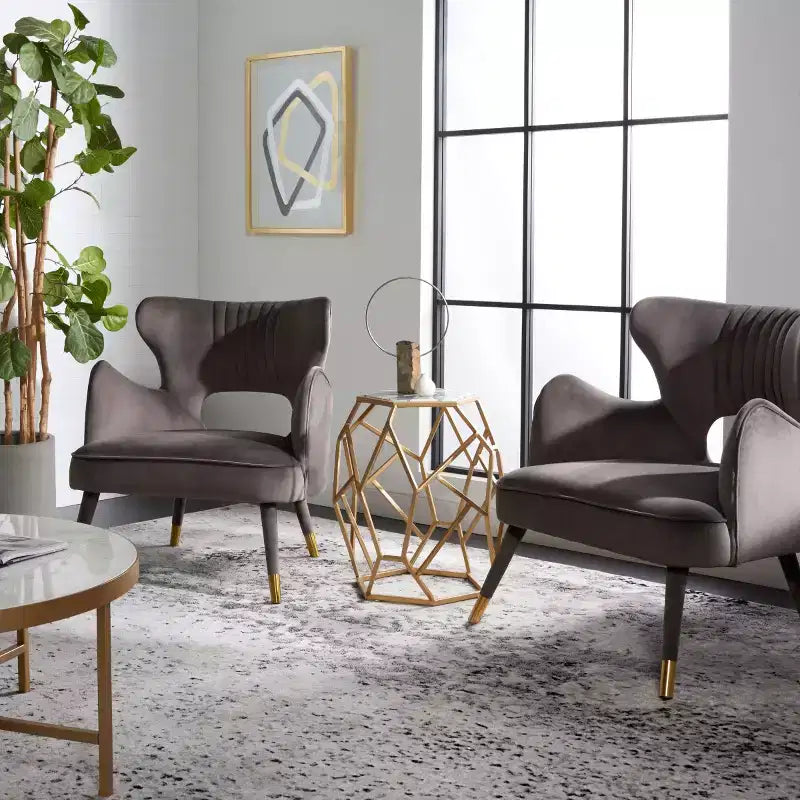 Poltrona a orecchioni di design Forest Green / Shale / Slate Blue e Oro – Velluto, Posto singolo