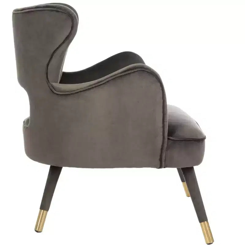 Poltrona a orecchioni di design Forest Green / Shale / Slate Blue e Oro – Velluto, Posto singolo