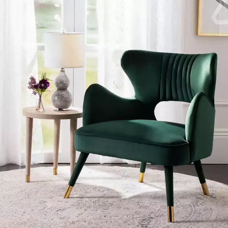 Poltrona a orecchioni di design Forest Green / Shale / Slate Blue e Oro – Velluto, Posto singolo