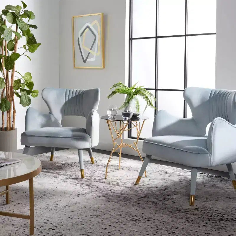 Poltrona a orecchioni di design Forest Green / Shale / Slate Blue e Oro – Velluto, Posto singolo