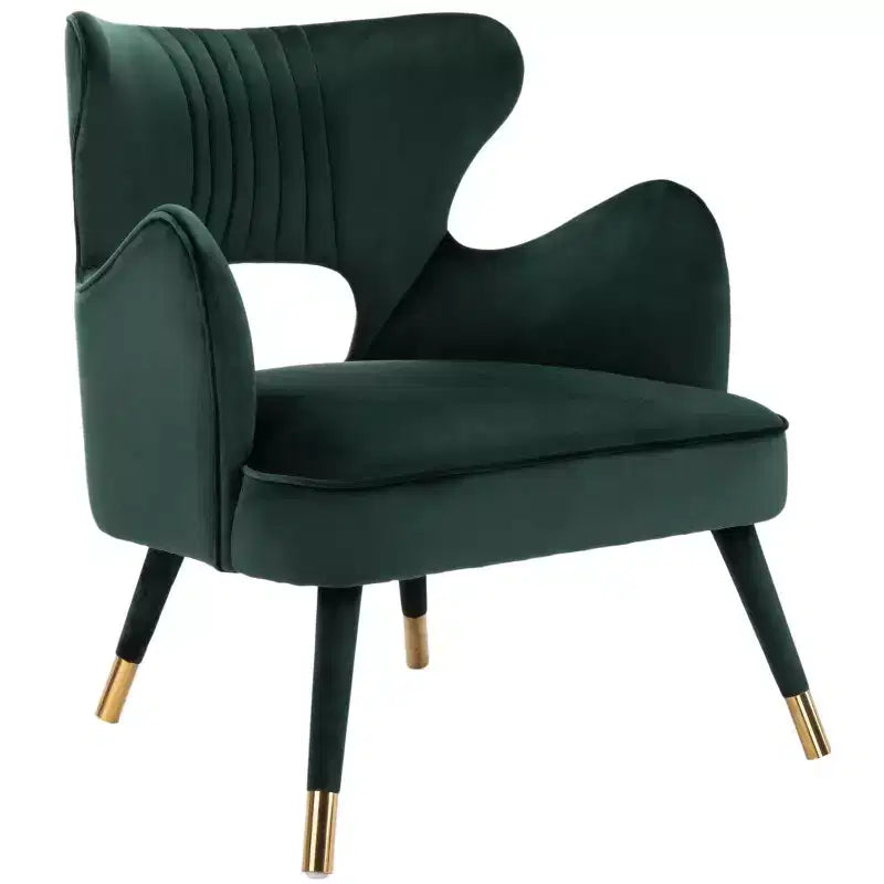 Poltrona a orecchioni di design Forest Green / Shale / Slate Blue e Oro – Velluto, Posto singolo