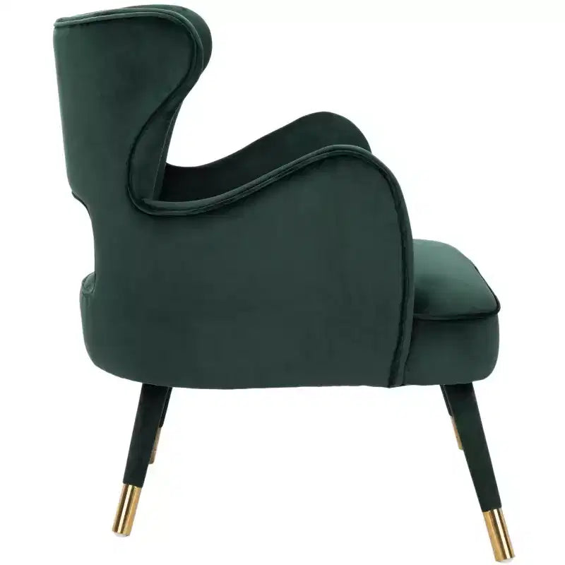 Poltrona a orecchioni di design Forest Green / Shale / Slate Blue e Oro – Velluto, Posto singolo