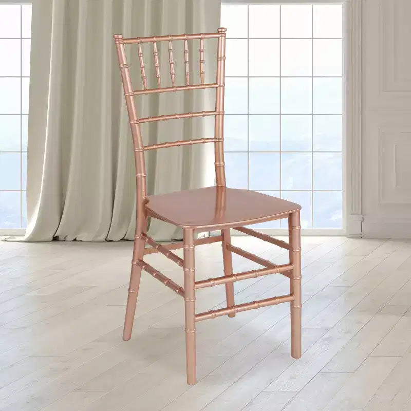 Sedia Chiavari impilabile in resina Nera / Champagne / Oro / Mogano / Oro rosa / Argento / Bianca – 1 posto