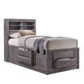 Letto contenitore laccato grigio con testiera – Queen, 1 posto letto