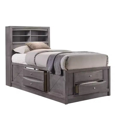 Letto contenitore laccato grigio con testiera – Queen, 1 posto letto