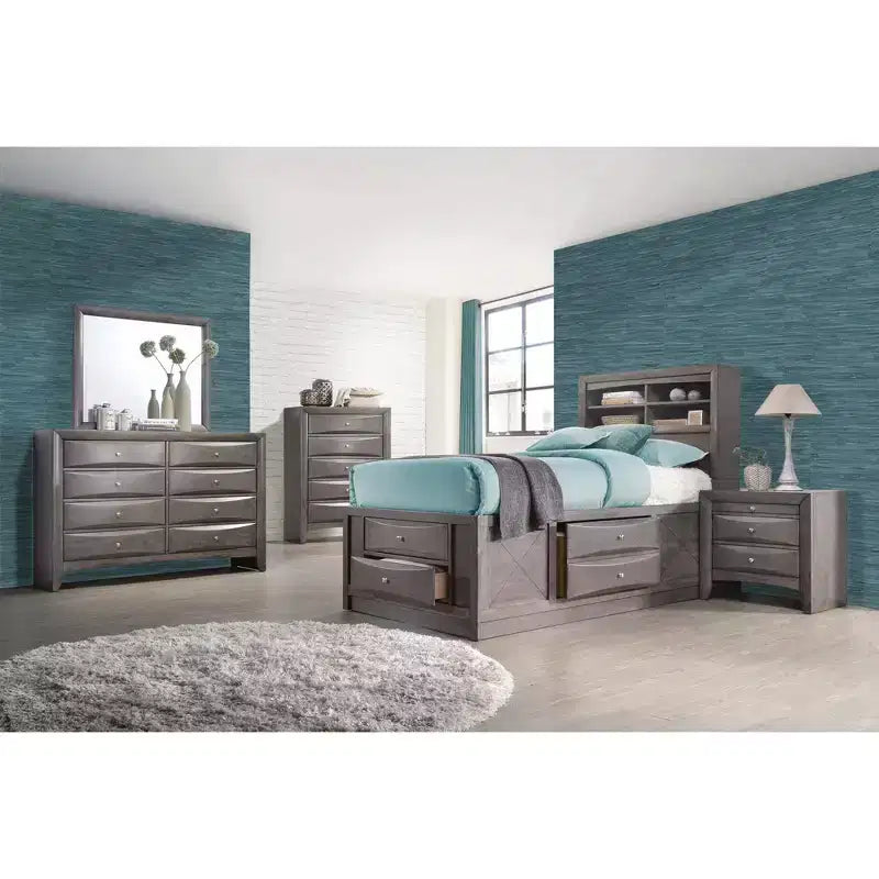 Letto contenitore laccato grigio con testiera – Queen, 1 posto letto