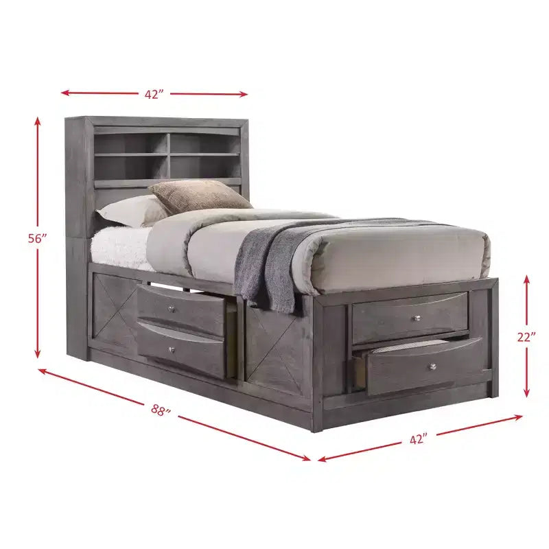 Letto contenitore laccato grigio con testiera – Queen, 1 posto letto