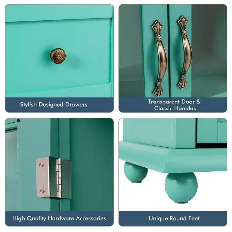 Madia/Credenza a Buffet Bianca/Blu/Verde con 4 Cassetti e 2 Ante – 1 Persona