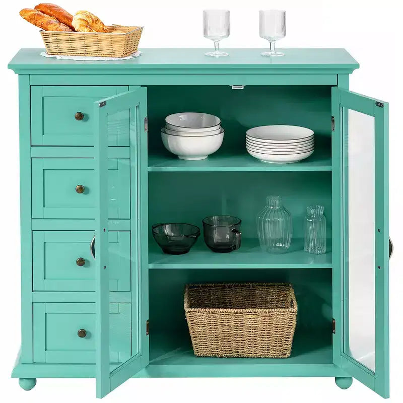 Madia/Credenza a Buffet Bianca/Blu/Verde con 4 Cassetti e 2 Ante – 1 Persona