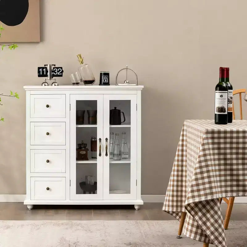 Madia/Credenza a Buffet Bianca/Blu/Verde con 4 Cassetti e 2 Ante – 1 Persona