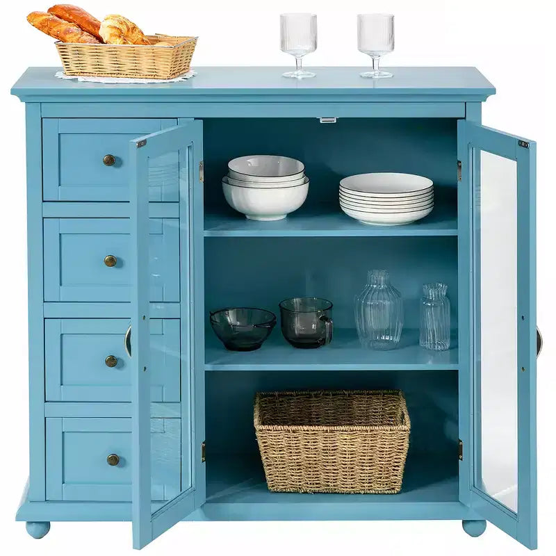 Madia/Credenza a Buffet Bianca/Blu/Verde con 4 Cassetti e 2 Ante – 1 Persona