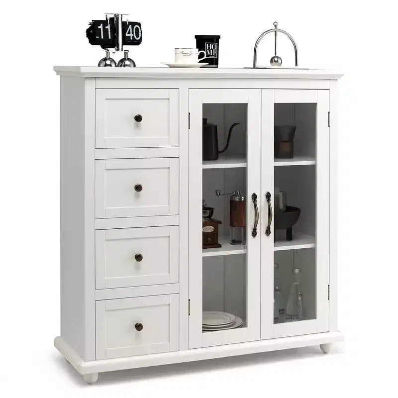 Madia/Credenza a Buffet Bianca/Blu/Verde con 4 Cassetti e 2 Ante – 1 Persona