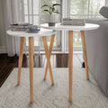 Hasting Home Set of 2 Nesting Side Tables, Round End Tables for Living Room or Bedroom, Mid-Century Modern Living Room Furniture, White/Natural