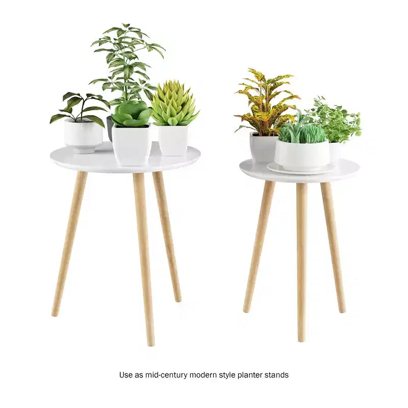 Hasting Home Set di 2 Tavolini Nido, Tavolini Rotondi per Soggiorno o Camera da Letto, Mobili Soggiorno Moderni di Metà Secolo, Bianco/Naturale