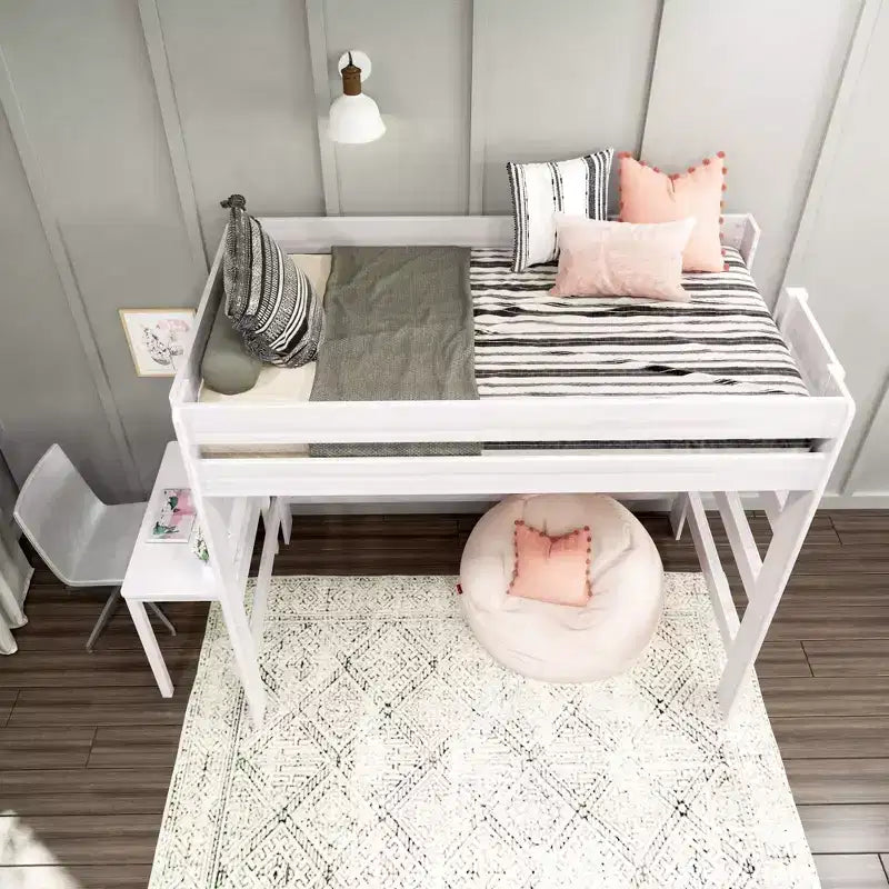 Max & Lily Letto a soppalco in legno massello con scrivania, Letto a soppalco alto singolo moderno stile rustico per bambini