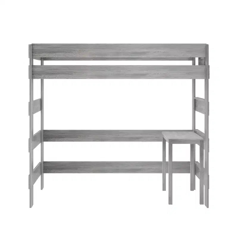 Max & Lily Letto a soppalco in legno massello con scrivania, Letto a soppalco alto singolo moderno stile rustico per bambini