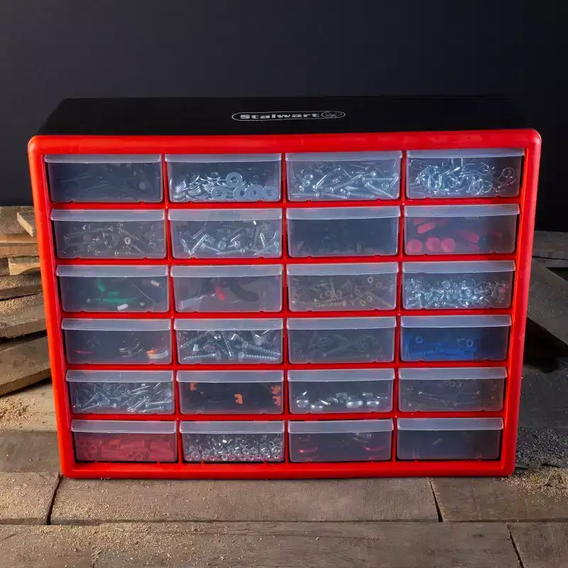 Organizzatore portaminuterie in plastica rossa a 24 cassetti, Utente singolo