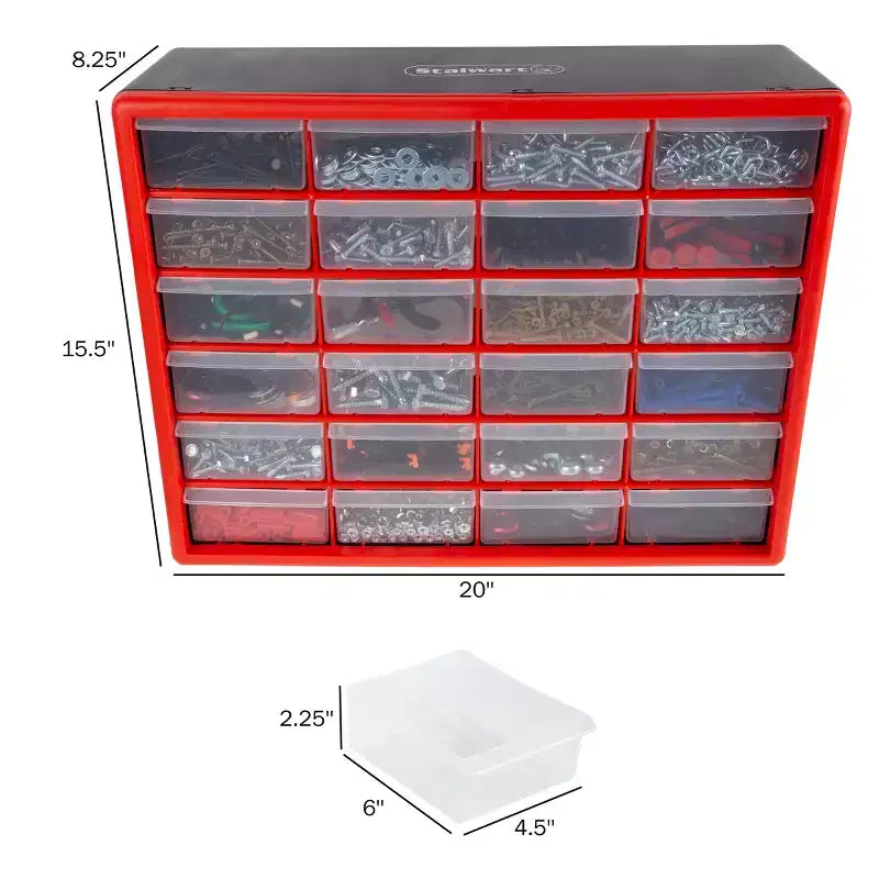 Organizzatore portaminuterie in plastica rossa a 24 cassetti, Utente singolo