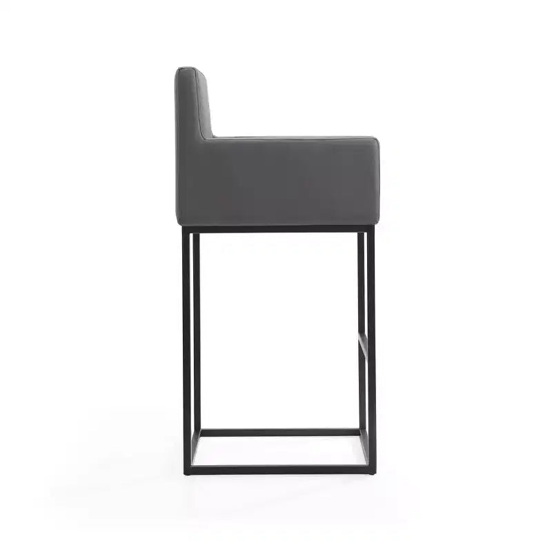 Sgabello da bar imbottito in ecopelle crema/grigio con braccioli, altezza fissa, 1 posto