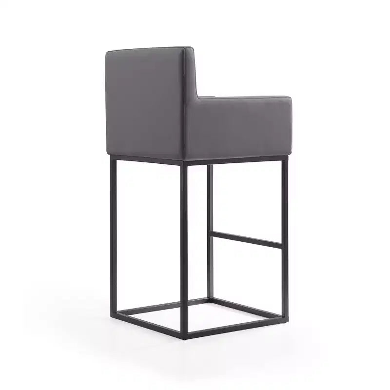 Sgabello da bar imbottito in ecopelle crema/grigio con braccioli, altezza fissa, 1 posto