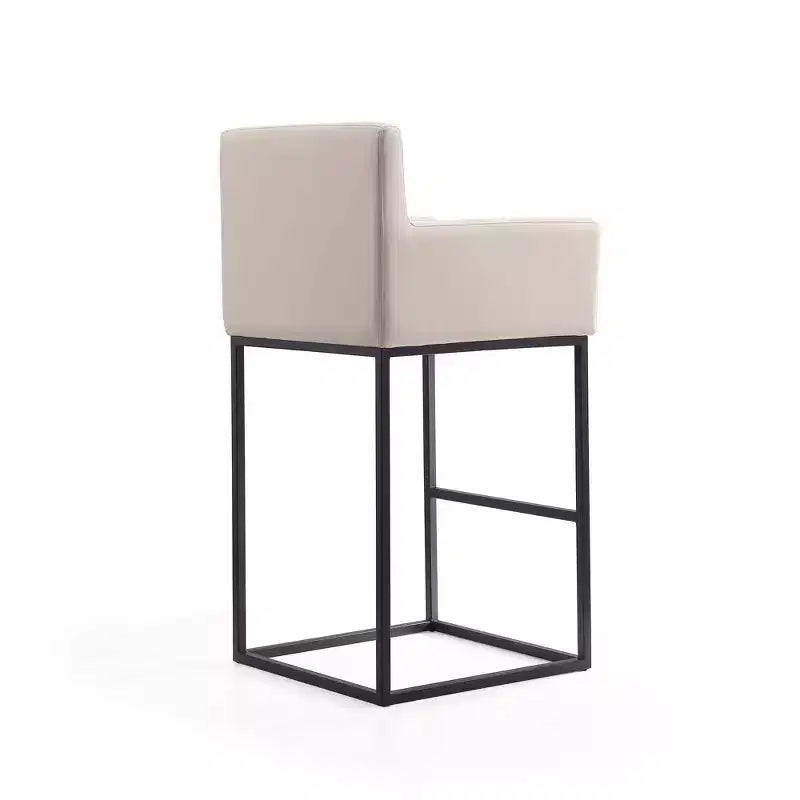 Sgabello da bar imbottito in ecopelle crema/grigio con braccioli, altezza fissa, 1 posto