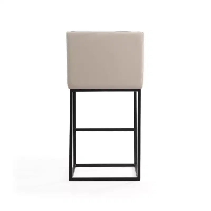 Sgabello da bar imbottito in ecopelle crema/grigio con braccioli, altezza fissa, 1 posto