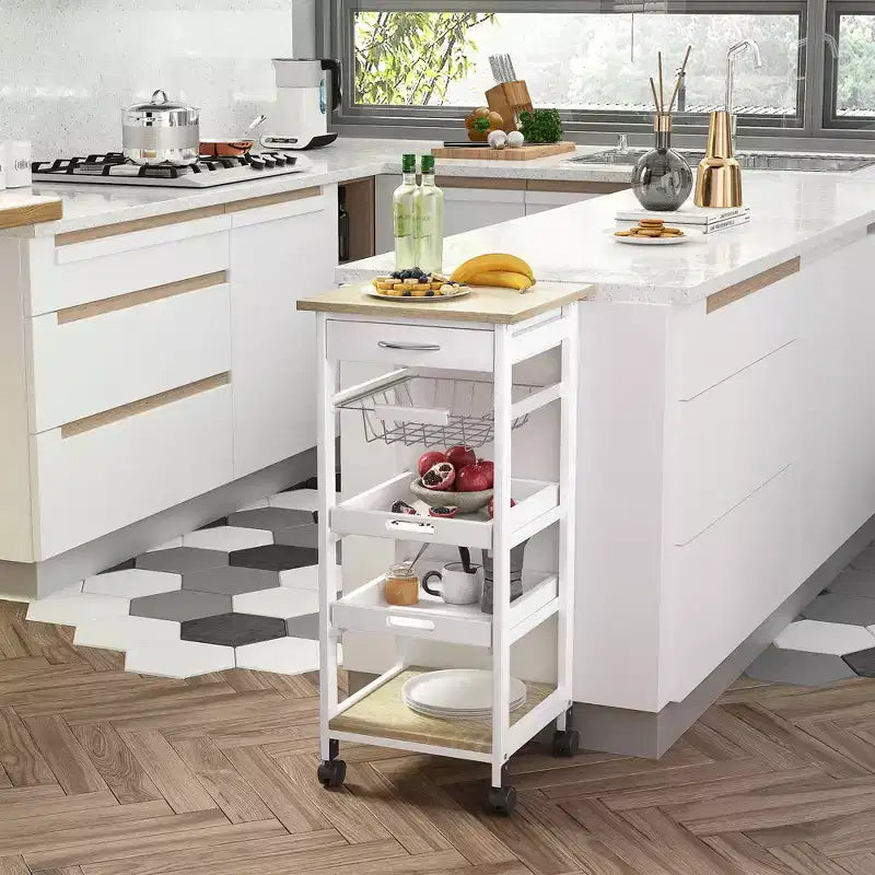 Carrello da Cucina HOMCOM con Ruote e Cassetto, Carrellino Salvaspazio con Cesto Estraibile
