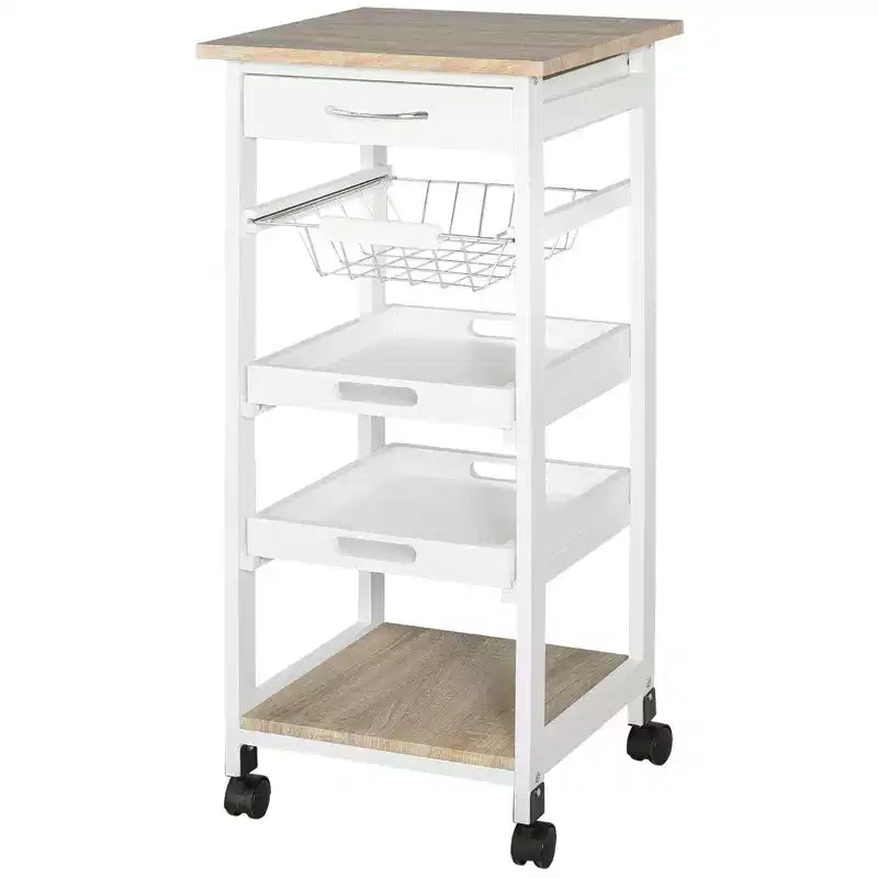 Carrello da Cucina HOMCOM con Ruote e Cassetto, Carrellino Salvaspazio con Cesto Estraibile