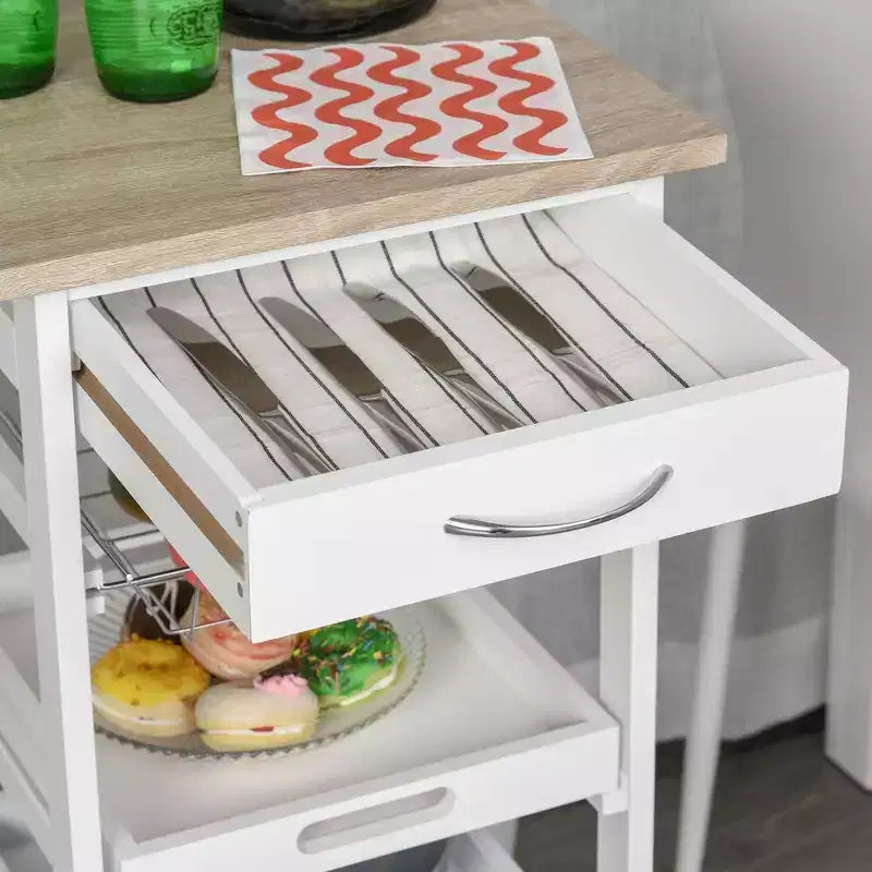 Carrello da Cucina HOMCOM con Ruote e Cassetto, Carrellino Salvaspazio con Cesto Estraibile