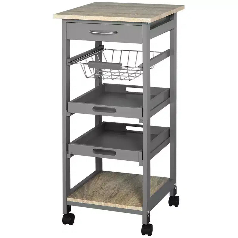 Carrello da Cucina HOMCOM con Ruote e Cassetto, Carrellino Salvaspazio con Cesto Estraibile