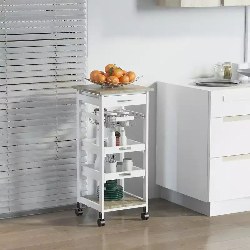 Carrello da Cucina HOMCOM con Ruote e Cassetto, Carrellino Salvaspazio con Cesto Estraibile