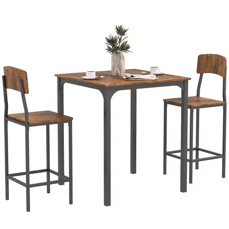 HOMCOM Set Tavolo da Bar e 2 Sgabelli, Set Tavolo Alto e Sedie con Gambe in Acciaio e Poggiapiedi, 3 Pezzi, Stile Industriale