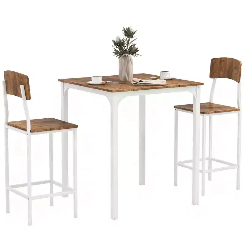 HOMCOM Set Tavolo da Bar e 2 Sgabelli, Set Tavolo Alto e Sedie con Gambe in Acciaio e Poggiapiedi, 3 Pezzi, Stile Industriale