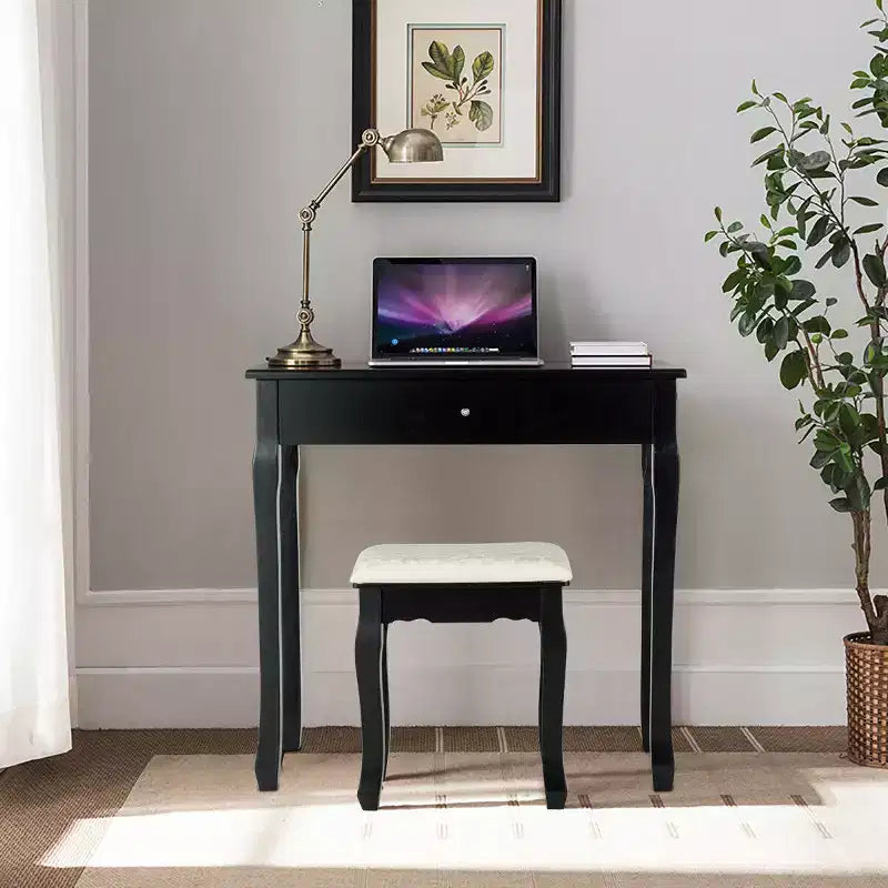 Set Comodino da Trucco Nero con Luci LED e Specchio, 3 Cassetti, 1 Persona