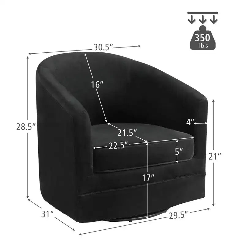 Poltrona girevole moderna Costway, poltrona in velluto con base in metallo