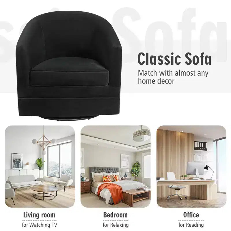 Poltrona girevole moderna Costway, poltrona in velluto con base in metallo