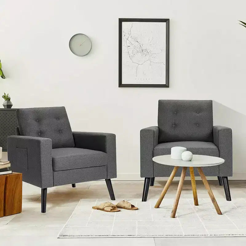 Set di 2 Poltrone Accent Imbottite Singole con Braccioli e Gambe in Legno Costway