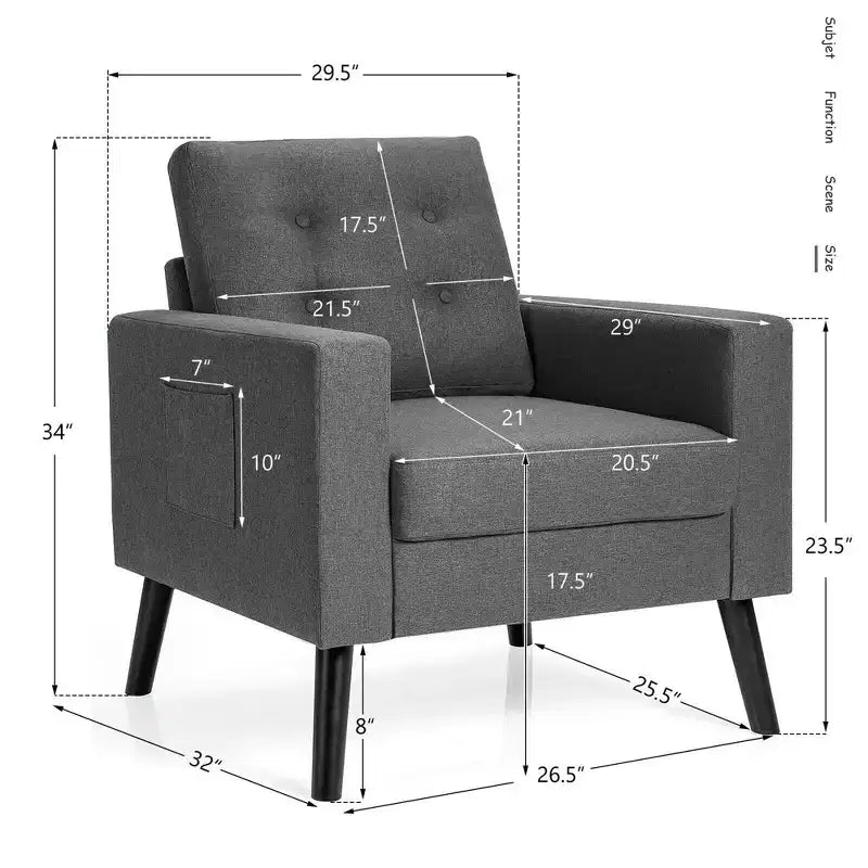 Set di 2 Poltrone Accent Imbottite Singole con Braccioli e Gambe in Legno Costway