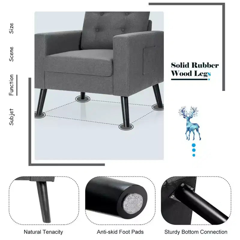 Set di 2 Poltrone Accent Imbottite Singole con Braccioli e Gambe in Legno Costway
