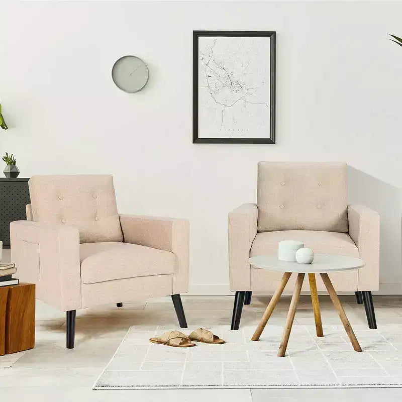Set di 2 Poltrone Accent Imbottite Singole con Braccioli e Gambe in Legno Costway
