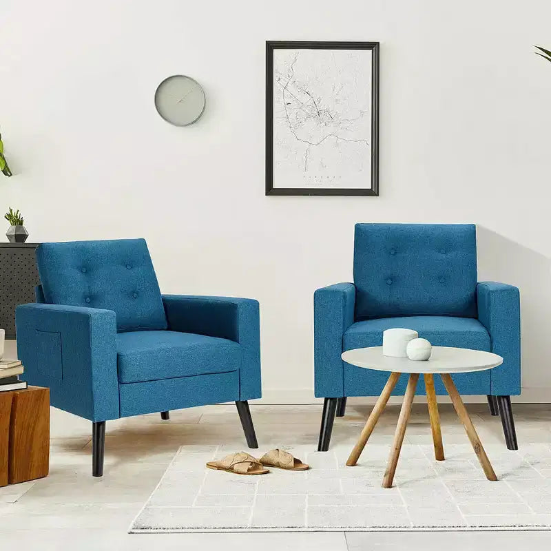 Set di 2 Poltrone Accent Imbottite Singole con Braccioli e Gambe in Legno Costway