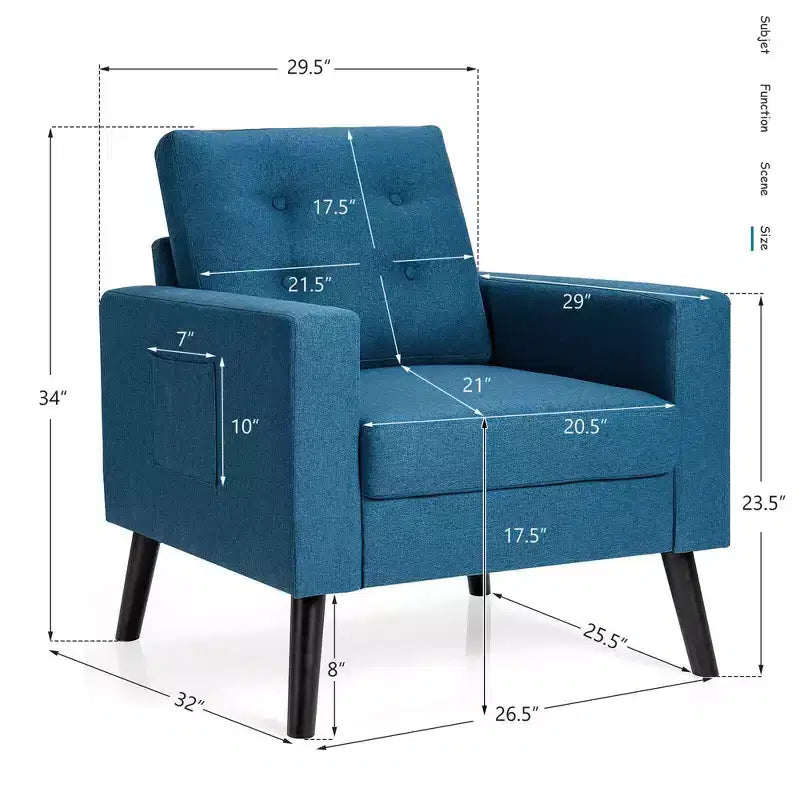 Set di 2 Poltrone Accent Imbottite Singole con Braccioli e Gambe in Legno Costway