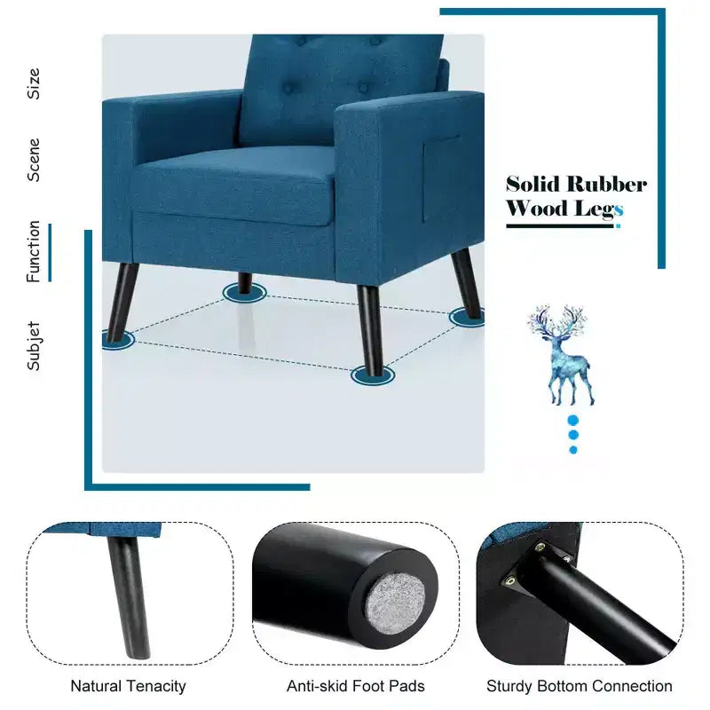 Set di 2 Poltrone Accent Imbottite Singole con Braccioli e Gambe in Legno Costway