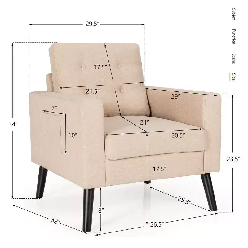 Set di 2 Poltrone Accent Imbottite Singole con Braccioli e Gambe in Legno Costway