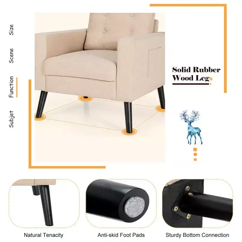 Set di 2 Poltrone Accent Imbottite Singole con Braccioli e Gambe in Legno Costway